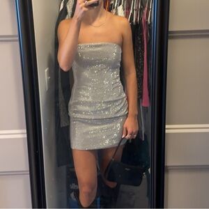 Silver rhinestone strapless dress Forever 21